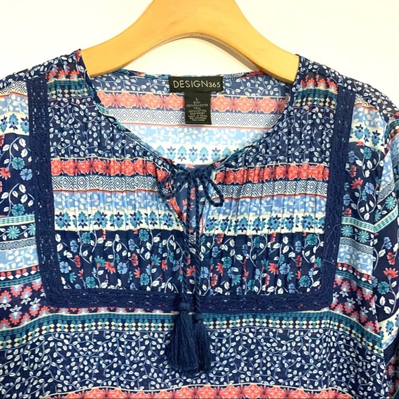 Design365  Bohemian Tunic Blouse floral flowy casual top Saksoff5th  size L - Picture 6 of 10